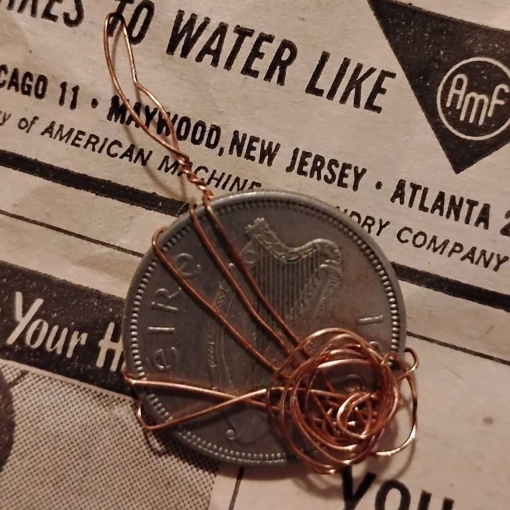 Minimalist Irish Harp Upcycled Wire Wrapped Pendant